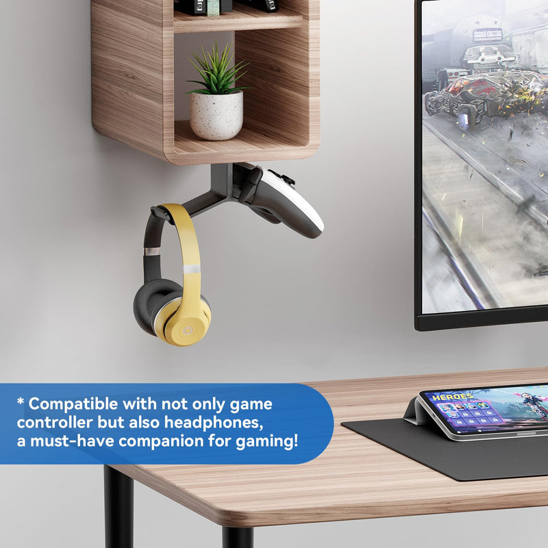 Controller Holder，Headphone Stand，Controller Stand，Headset and Controller Stand， Under Desk Controller Holder with Strong Double Sided Tape，Universal Design for Xbox ONE, PS5, PS4, PC