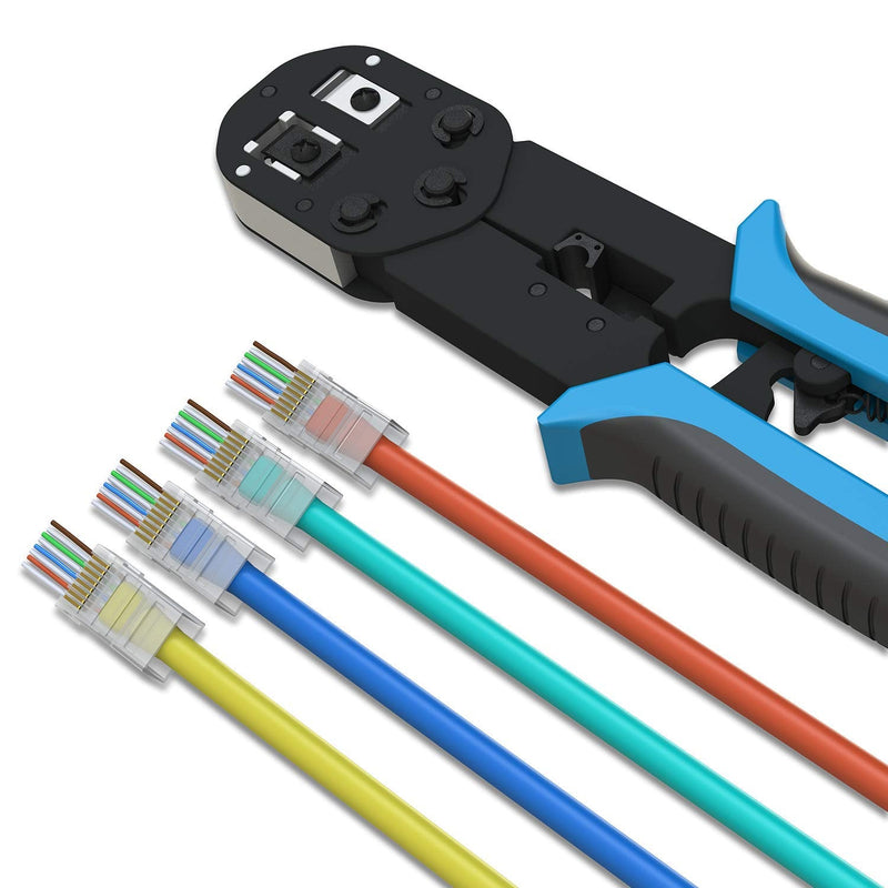 LINKUP - Crimper Tool Cat6 Cat5 5E RJ45 Cable Crimp and Trim Easy Pass Thru Plugs | RJ 45 RJ12 & RJ11 Ethernet LAN Internet Patch Cord Crimping and Trimming Tool