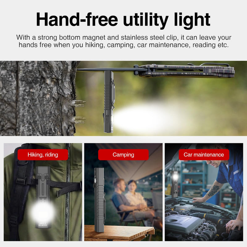 Solofish 1400 Lumens Aluminum EDC Flashlight with Green Beam, UV and 100lm Utility Light Combo, Rechargeable 4-in-1 Portable Pocket Light with Strobe for Emergency