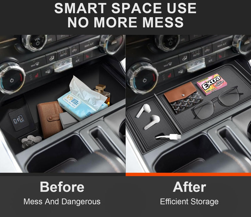 Center Console Organizer for F150 2021-2025 / Lightning XLT 2022-2024 with Rubber Liners and USB Hole Keep Clean and Organized Deep Center Console tray Perfect for F150 Right in Front Shifter|Upgrade| 2025 Upgrade