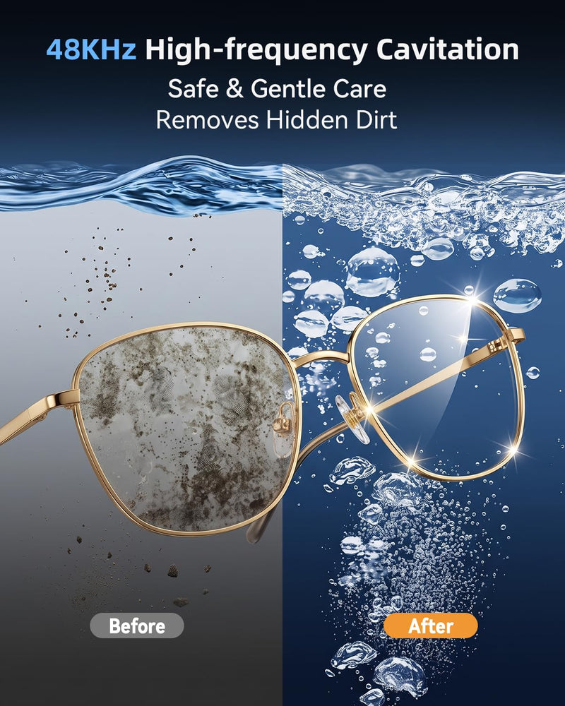 KUNPHY Ultrasonic Jewelry Cleaner, 400ml Sonic Cleaner for Rings, Glasses | 4 LED Light & Display, 48kHz Ultrasonic Cleaner, 400ml 304 Tank, Quiet 45dB, Dual 5/10min Timers, Overheat Protection, White 13.53 Fl Oz (Pack of 1)