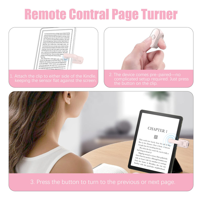 Ring Page Turner for Kindle, Clicker for Kindle Paperwhite, Thick Case Friendly by Holding Devices up to 18.5mm, 20 Days Long Battery Life, Works with iPhone iPad Android Tablets E-Readers-Pink