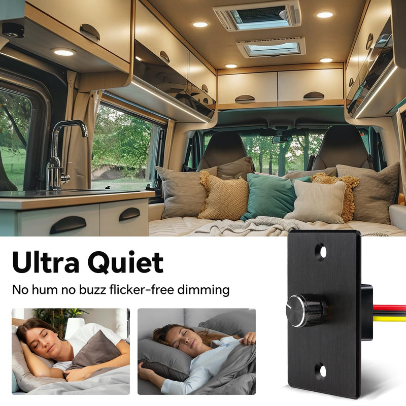 Acegoo RV Light Dimmer Switch DC 12V Aluminum High-Side PWM Dimmer, Perfect for Camper Van Boat Trailer Truck Cars Strip Light, Rotary Dimming (6A-Black) 6A-Black