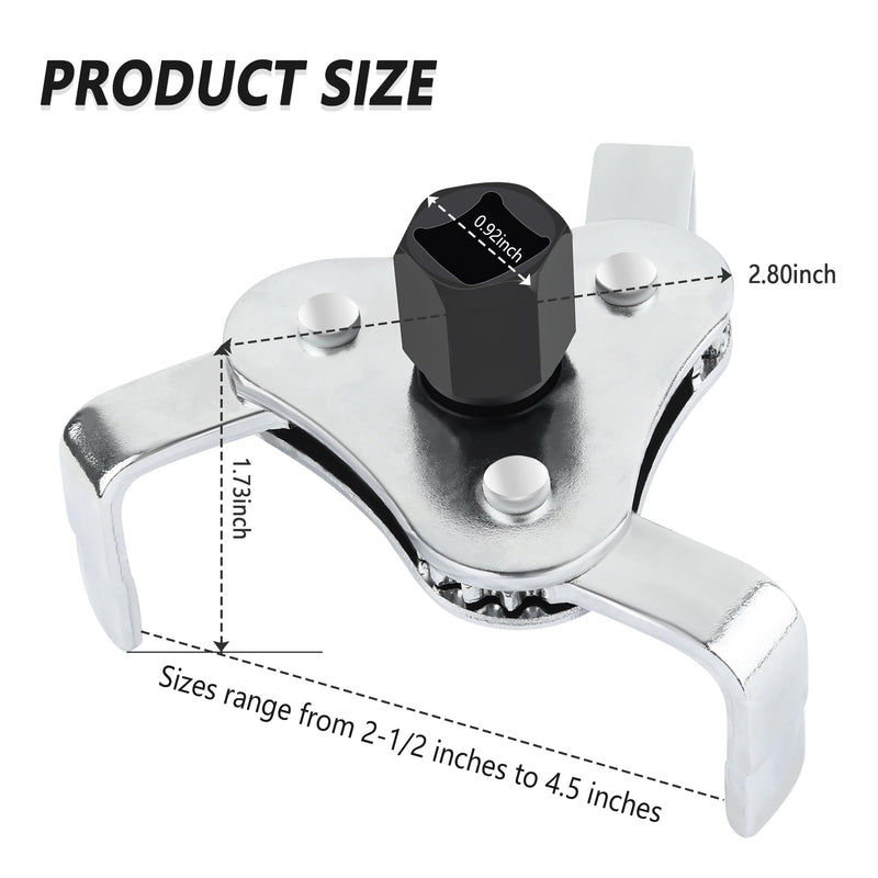 carleef Adjustable Oil Filter Wrench Tool,3 Jaw 2 Way Oil Filter Remover Tool from 2-1/2 Inch to 4.5 Inch,Universal Car Accessories Oil Filter Tool for Most Cars Trucks