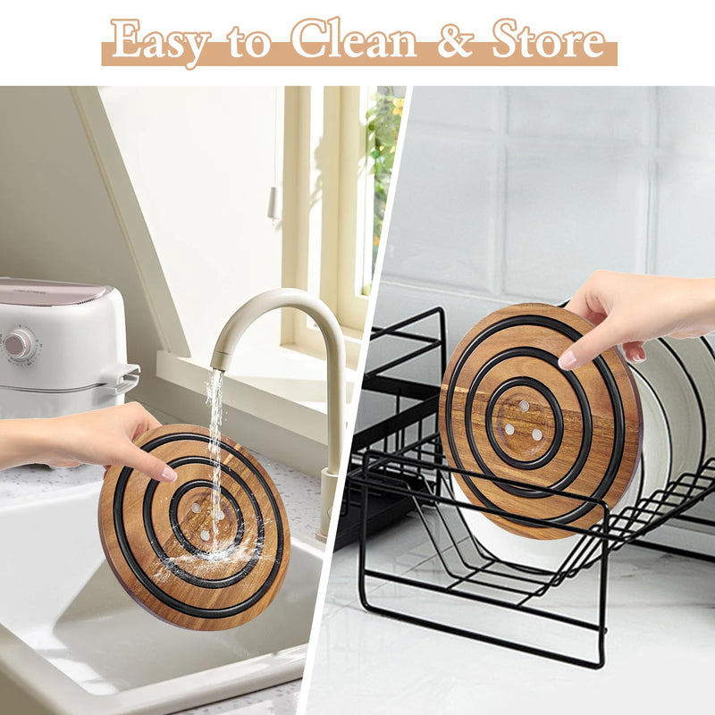 2 PCS Magnetic Wooden Trivets for Hot Pots and Pans, Heat Resistant Acacia Wood Trivet with Cushioning Silicone Strips for Dutch Ovens Hot Dishes Pots Holder, for Mom Grandma 2 PCS