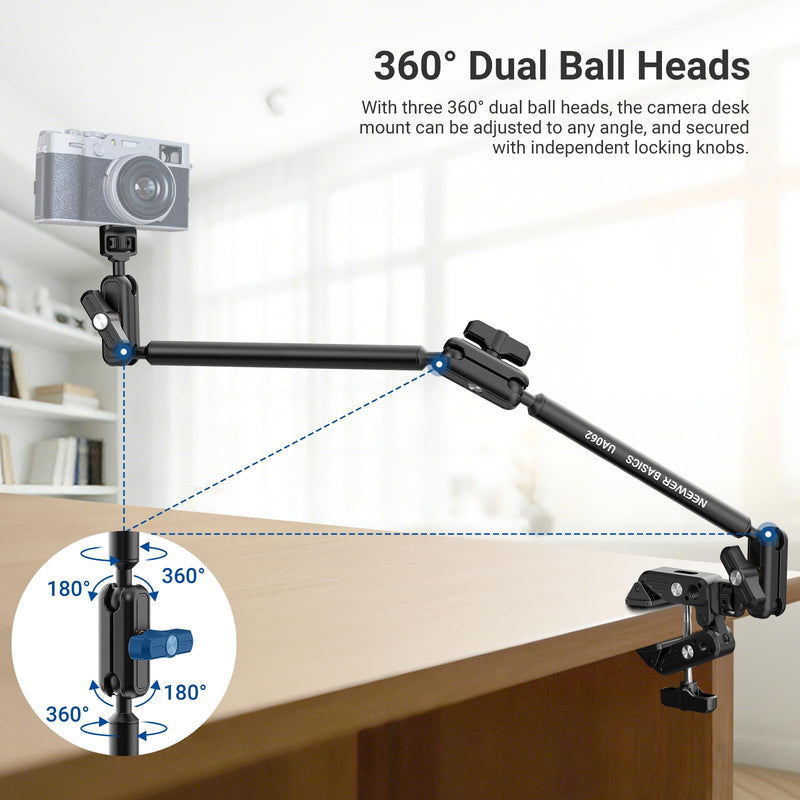 NEEWER BASICS 26.4" Magic Arm with Desk Clamp & Magnetic Overhead Phone Mount Holder Compatible with MagSafe iPhone Samsung Video Recording, DSLR Action Camera Webcam Mic Stand, Max Load 1.1 lb, UA062