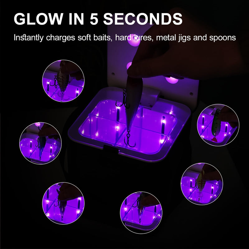 UV Fishing Lure Charger Case Glow Lure for Ice Fishing Deep Water & Night Fishing Compatible with Fluorescent Lures Jigs, Spoons Portable Hands-Free Design