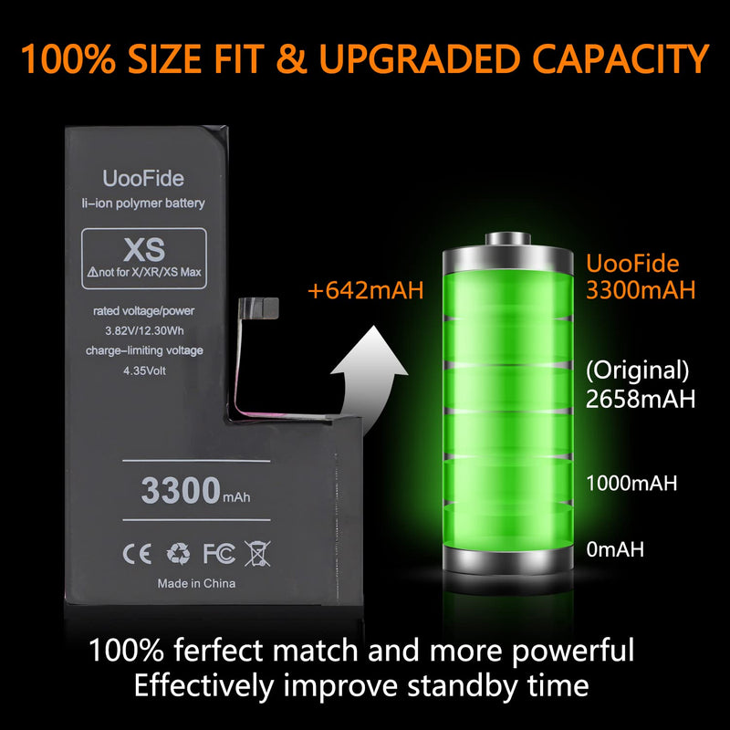 Upgraded Battery for iPhone Xs, High Capacity Replacement Compatible with iPhone Xs Battery A1920 A2097 A2098 A2100 with Professional Repair Tools Kit