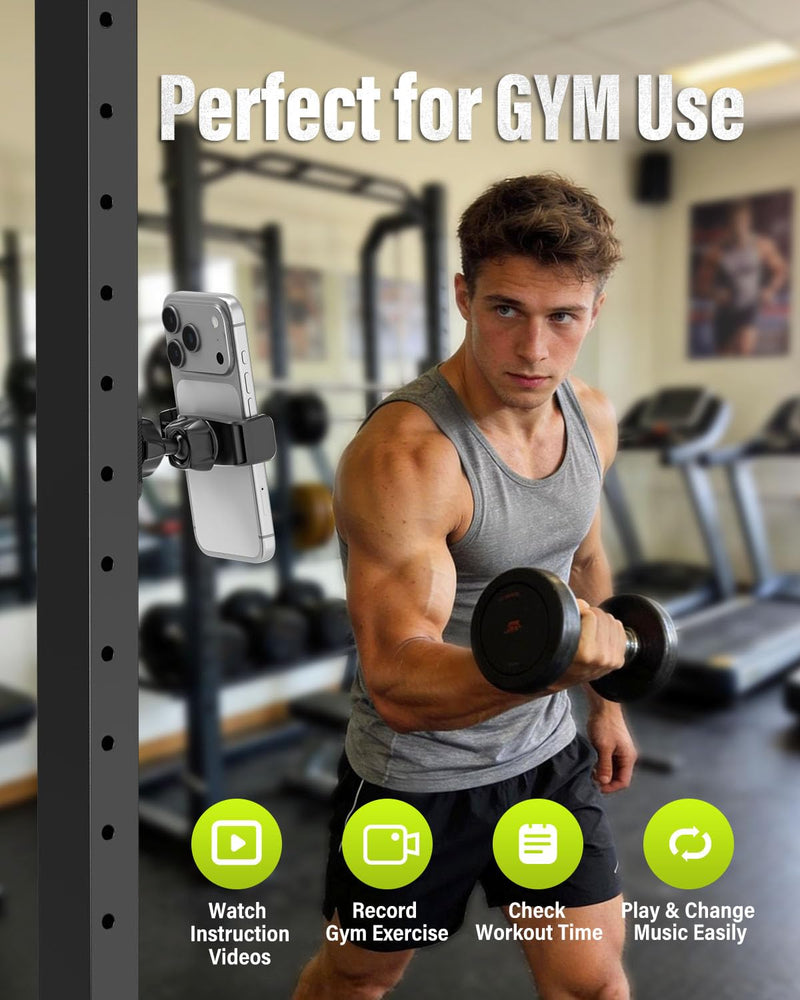 Magnetic Phone Holder for Gym, Strong Magnetic Mount, 360° Rotation | 6×N55 magnetic hold, attaches to metal surfaces, sweat-resistant build, compact design, ideal for workout recording