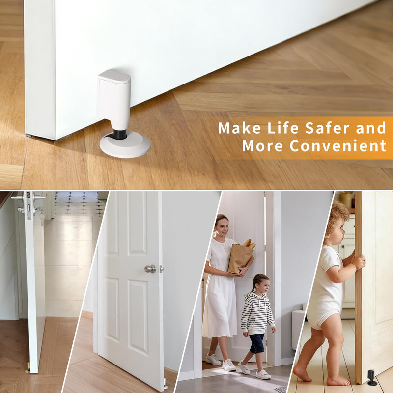 3 Pack Magnetic Door Stopper, Retractable Magnet Floor Door Stop with 0.4 in (10mm) Extension Base, Adhesive Door Magnetic Catch, Door Holder for Gaps Up to 1.4 in (35mm), White WT-3 3