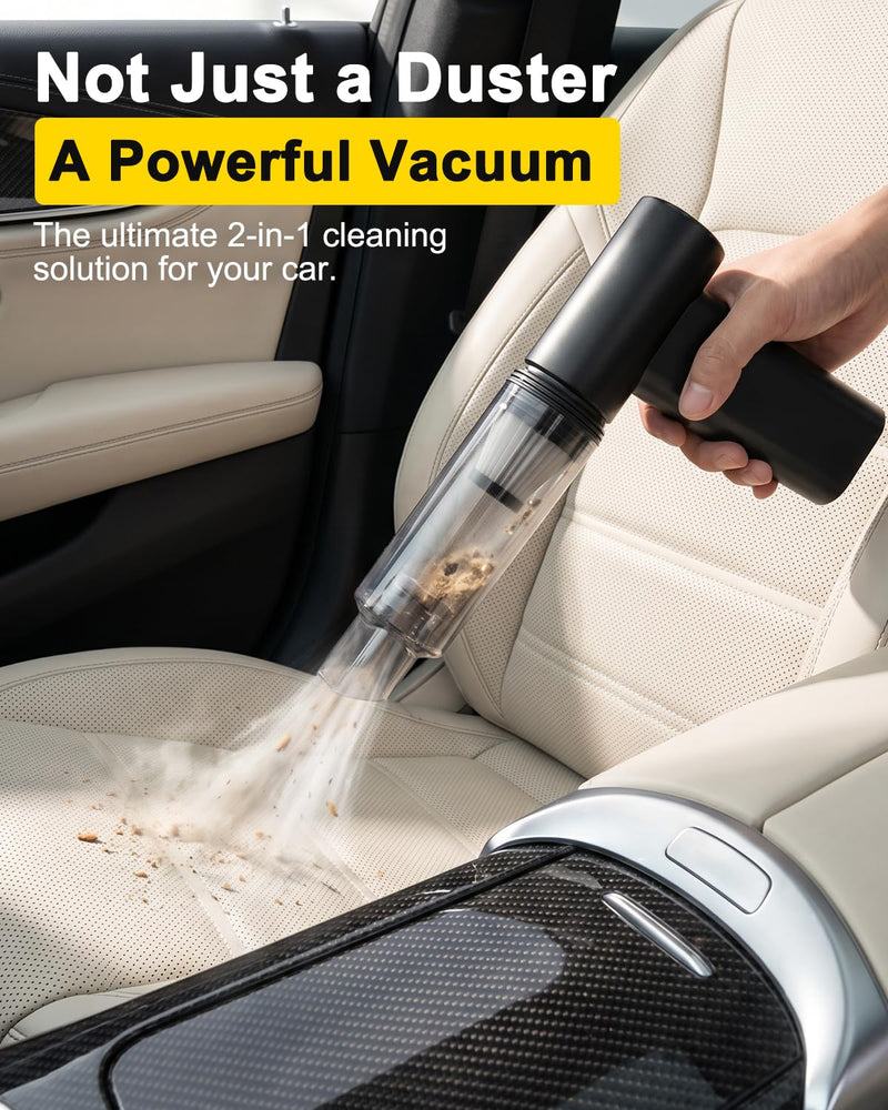 2-in-1 Compressed Air Duster & Car Vacuum Cordless Rechargeable - 160000RPM Electric Air Duster, Aluminum Mini Vacuum Keyboard Cleaner for PC, Computer, House, Outdoor & Car Detailing Supplies Obsidian
