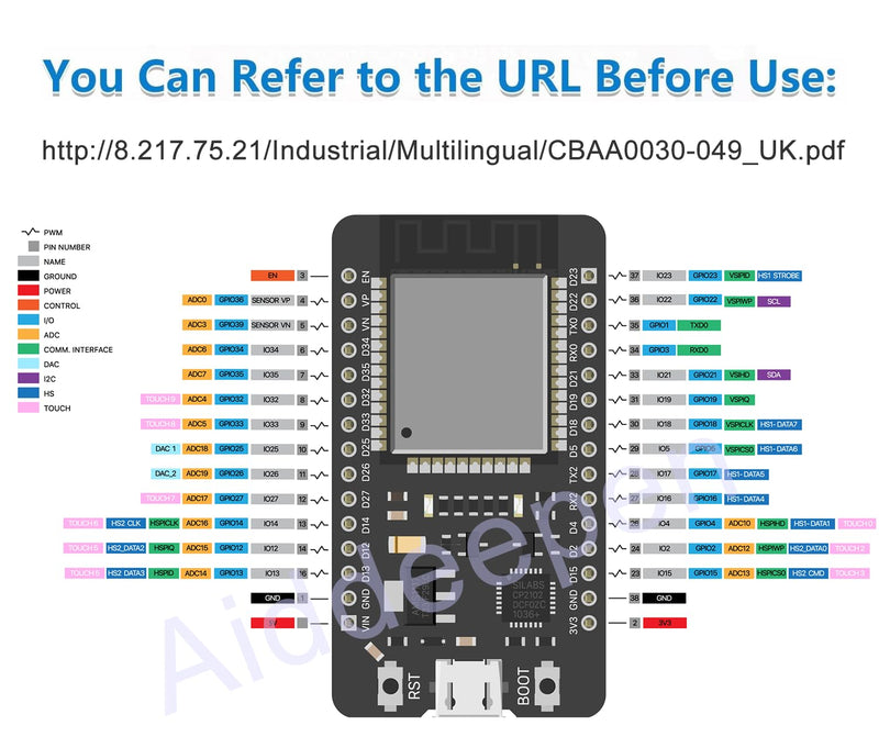 6-Pack ESP-WROOM-32 Development Board, Aideepen ESP32S Esp32 Development Board 2.4GHz Dual-Core Compatible with Arduin0, Nodemcu,and MicroPython (30PIN Micro USB) 6PCS