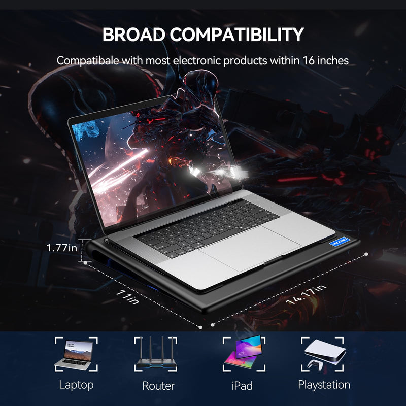 TECKNET Laptop Cooling Pad, 12"-15.6" Laptop Cooler, Gaming Laptop Cooling Stand, Wind Speed Adjustable, 2 USB Powered Laptop Fan Cooling Pad for Laptop Within 16 Inch (Blue) Blue
