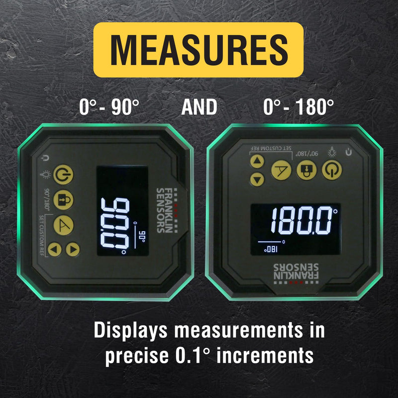 Franklin Sensors Light Cube, Digital Angle Gauge and Level, Turns Green When Level and Blue at Custom Reference Angles, Finds and Measures at 0 – 90 and 0 – 180 Degrees (No Case)