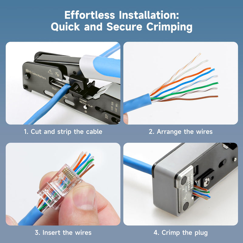 Cable Matters 200-Pack Cat 6 Pass Through RJ45 Connectors, 50µ Gold Plated (Cat 6 Ends / Cat6 Connector /RJ45 Modular Plugs/Ethernet Plugs/Network Connector) for Solid or Stranded UTP Ethernet Cable