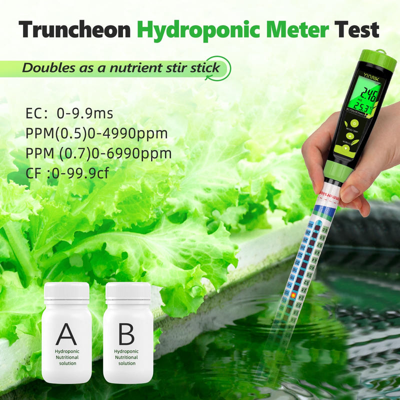 Truncheon Nutrient Meter for Hydroponics, PPM Meter for Nutrients Digital Water Tester EC TDS Tester(EC/PPM500/PPM700/CF) Specifically Designed for DWC,Reservoir, Aquaponics, Indoor Plant Grow YK-E03A
