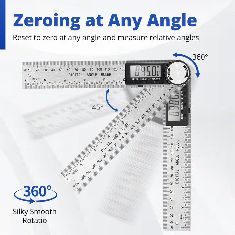 Digital Angle Finder Protractor, 7inch 200mm Angle Gauge Professional Measuring Tool, Third Generation Adjustable Angle Ruler, Quick Display for Carpentry Construction (Stainless Steel) Stainless Steel
