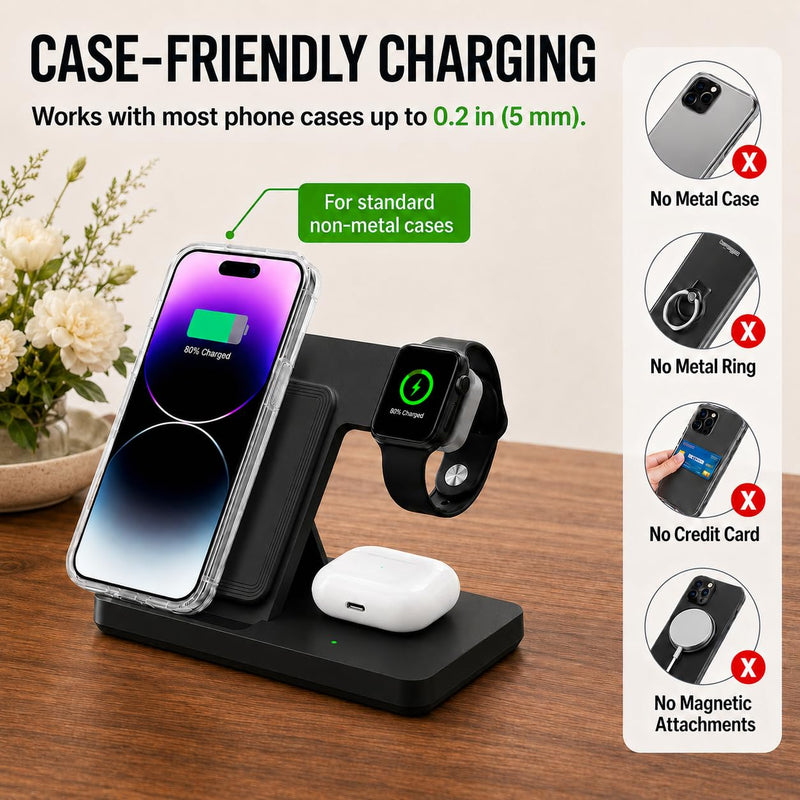3 in 1 Charging Station,Wireless Charger iPhone Charger Stand Multiple Devices for iPhone 17-8 Series,Apple Watch 11-2 SE and Ultra Series, Airpods 4 3 Pro black