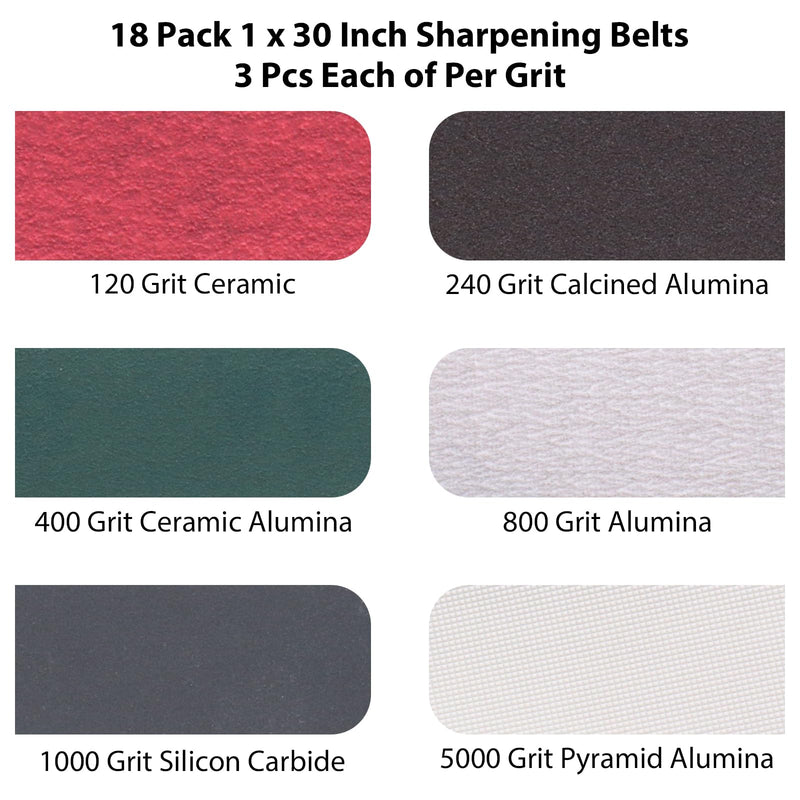 1 x 30 Inch Sanding Belts for Knife Sharpening, 3 Pcs Each of 120 240 400 800 1000 5000 Grit Sander Belts for Knives Metal Polishing,18 Pack MIX
