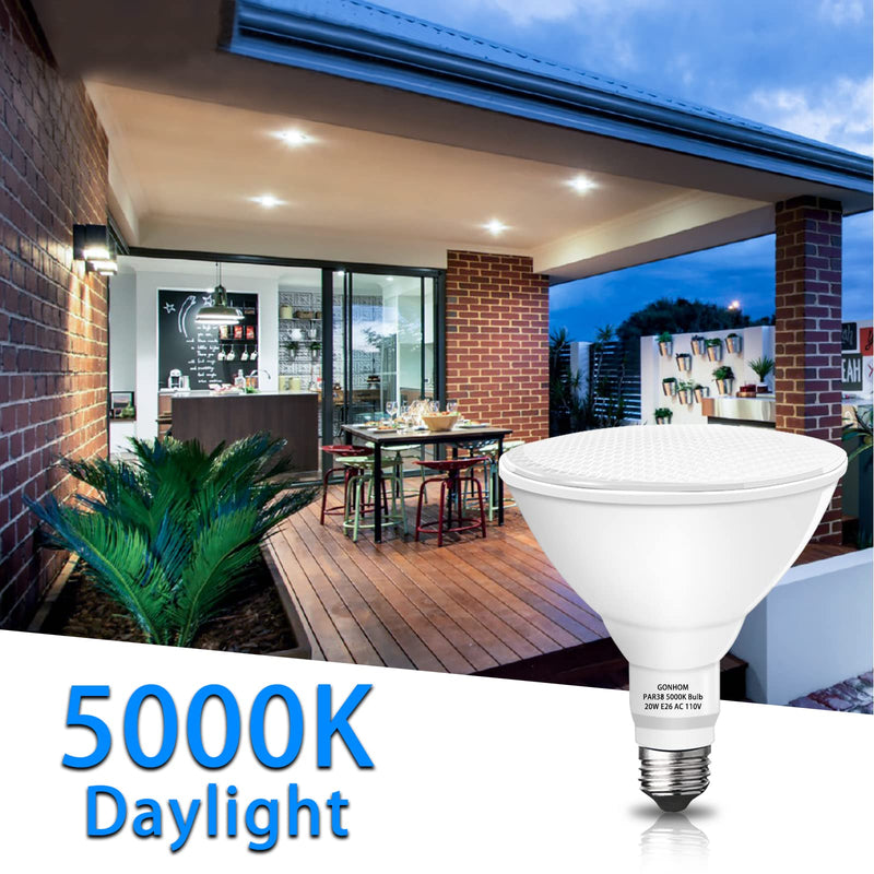 Gonhom Par38 led Flood Lights Outdoor Light Bulb,Dimmable 1800LM,20W Replace up to 200W,Outdoor Flood Light Bulbs for Backyard,Garage,Porch,Garden,6 Pack 5000K Daylight 6 Pack