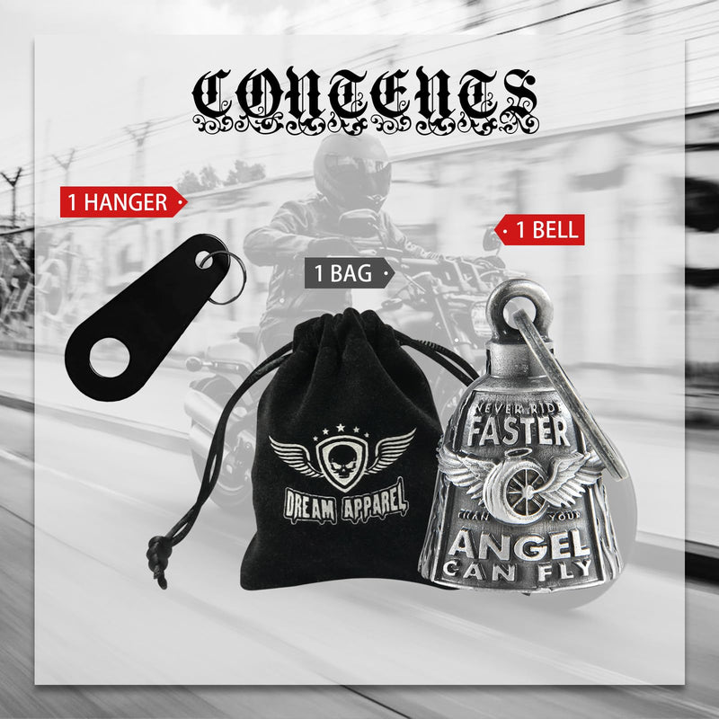Dream Apparel Motorcycle Bells for Bikers Guardian Angel Gremlin Motorcycle Bells for Motorcycle Rider Key Chain for Luck Never Rider Faster Than Your Angel Can