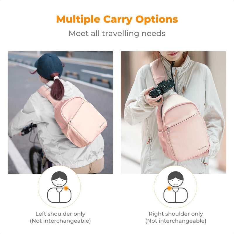 K&F CONCEPT Camera Sling Bag, Compact Crossbody Bag for DSLR Mirrorless | Lightweight Fabric, with Tripod Holder, Quick Access & Custom Dividers, Men & Women, for Sony Canon Nikon, Pink, BS06 Sling Bag-5L