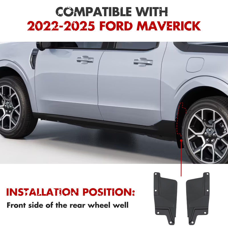 Mabett Rear Wheel Splash Shield Covers for 2022-2025 Ford Maverick Accessories All-Weather Splash Guard Prevent Mud and Stone Debris 2PCS