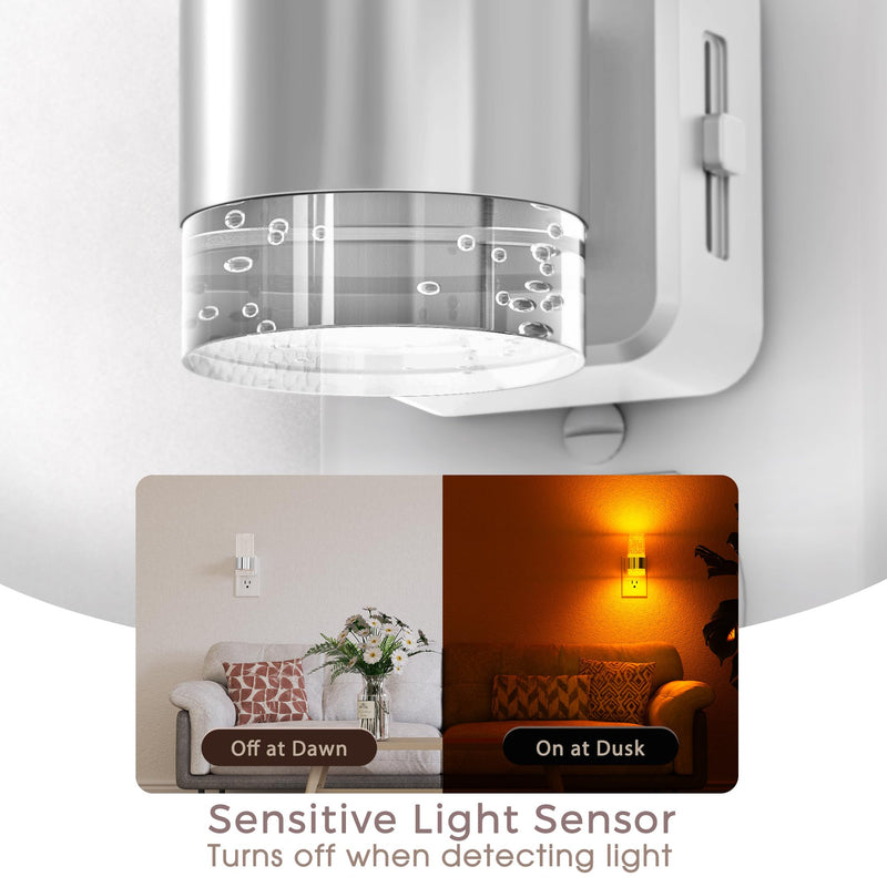 Briignite Night Light, 2 Pack Dimmable Night Lights Plug into Wall, LED Night Light with 0-100 LM Adjustable Brightness, Automatic Night Lights with Dusk to Dawn Sensor, for Bathroom Hallway Sliver Ring-Amber