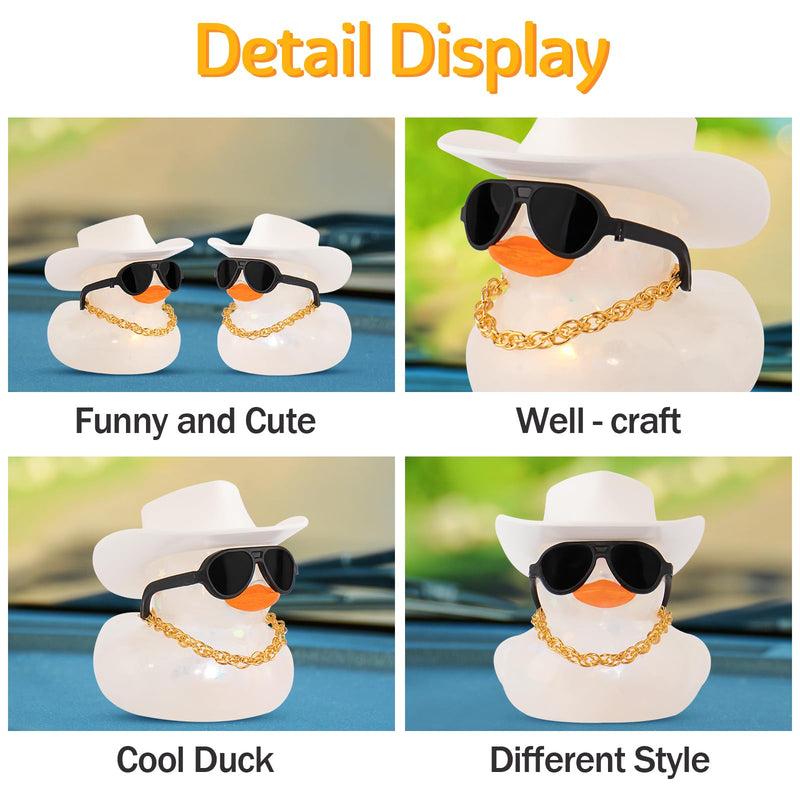 wonuu Cowboy Hat Rubber Duck with Light Transparent Glowing Rubber Ducks Car Ornament Dashboard Home Decoration Birthday Gift White Light mini