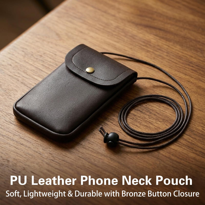 Amabro Cell Mobile Phone Pouch with Credit Card Holder for Around the Neck | PU Leather, Adjustable Strap Lanyard Carrier for Small Travel Purse Wallet Outdoor All Smartphones, 6.69" x 3.93"(Black)