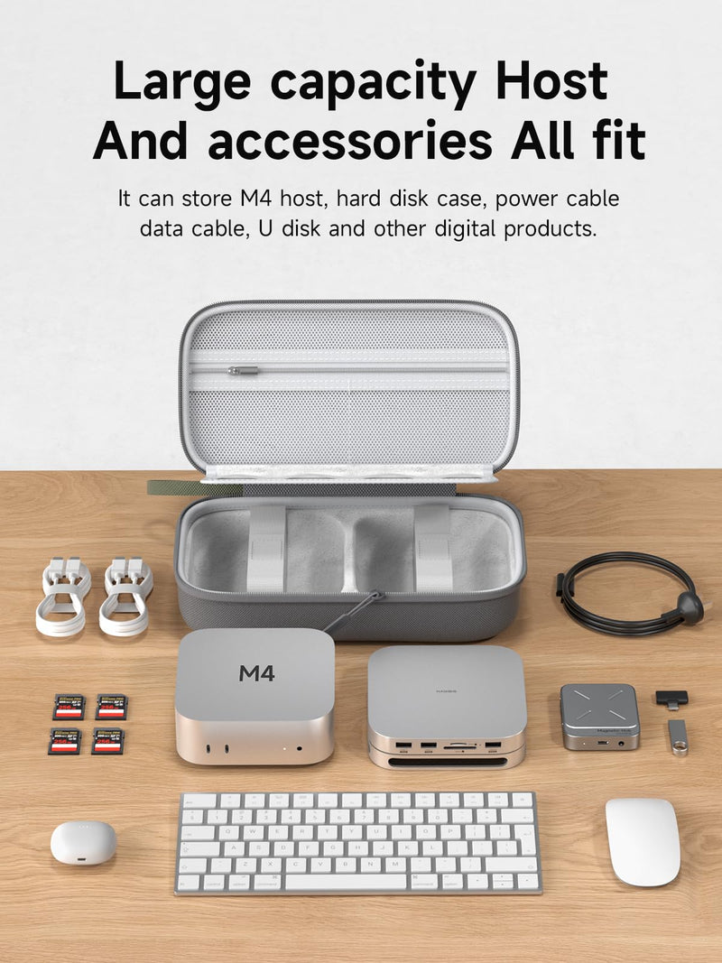 Hagibis Electronics Organizer Travel Case for Mac Mini M4/M4 Pro 2024 Portable Waterproof Carry Case for Cable, Charger, Docking Station, Power Bank, SD Card, Mouse, USB Flash Disk (Grey) Grey
