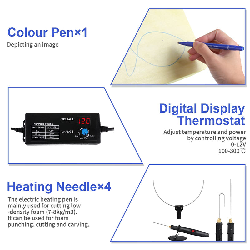 4 in 1 Foam Cutter Set with Digital Voltage Controller, GOCHANGE Electric Cutting Machine Pen Tools Kit, 100-240V /18W Styrofoam Cutting Pen with Electronic Voltage Transformer Adaptor FMC-05