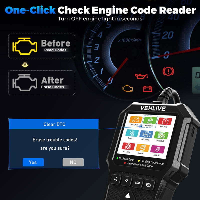 OBD2 Scanner Diagnostic Tool, Check Engine Light Car Code Reader with Reset, Battery Tester, Live Data, Freeze Frame, I/M Readiness, Car Scanner Diagnostic Tool for All OBDII Car After 1996 black