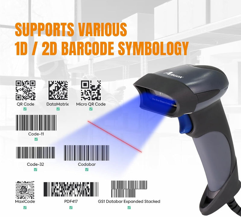 ARGOX Wired Barcode Scanner – Ultra-Fast 1D & 2D QR Code Reader｜Plug & Play USB Handheld Scanner for Inventory, Retail, Office｜Reads Tiny Codes｜Auto-Sensing｜PDF417, DataMatrix, UPC Compatible－AS-9400