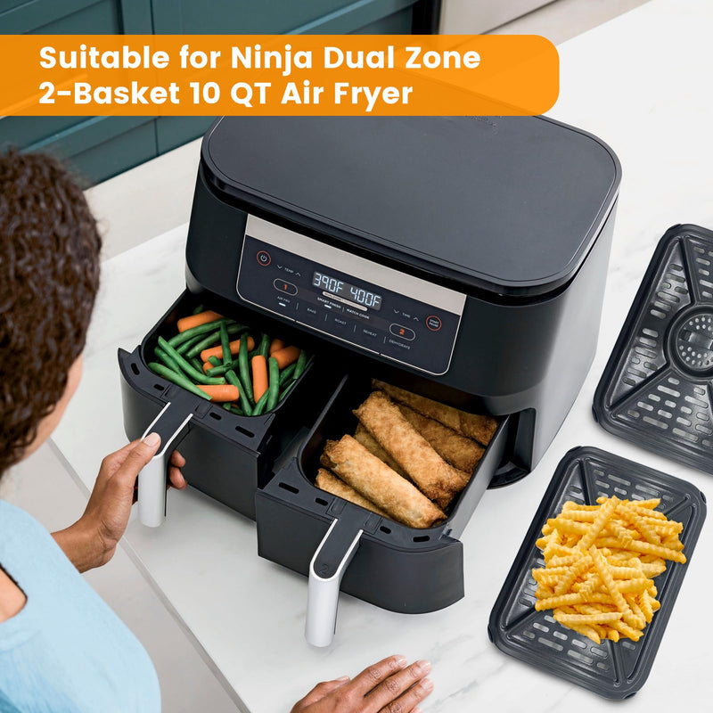 Air Fryer Grill Pan for Ninja Foodi DZ401 DZ550 10QT Dual Zone Air Fryers, Replacement Air Fryer Crisper Plate Grill Plate Tray Accessories with Rubber Bumpers, Dishwasher Safe