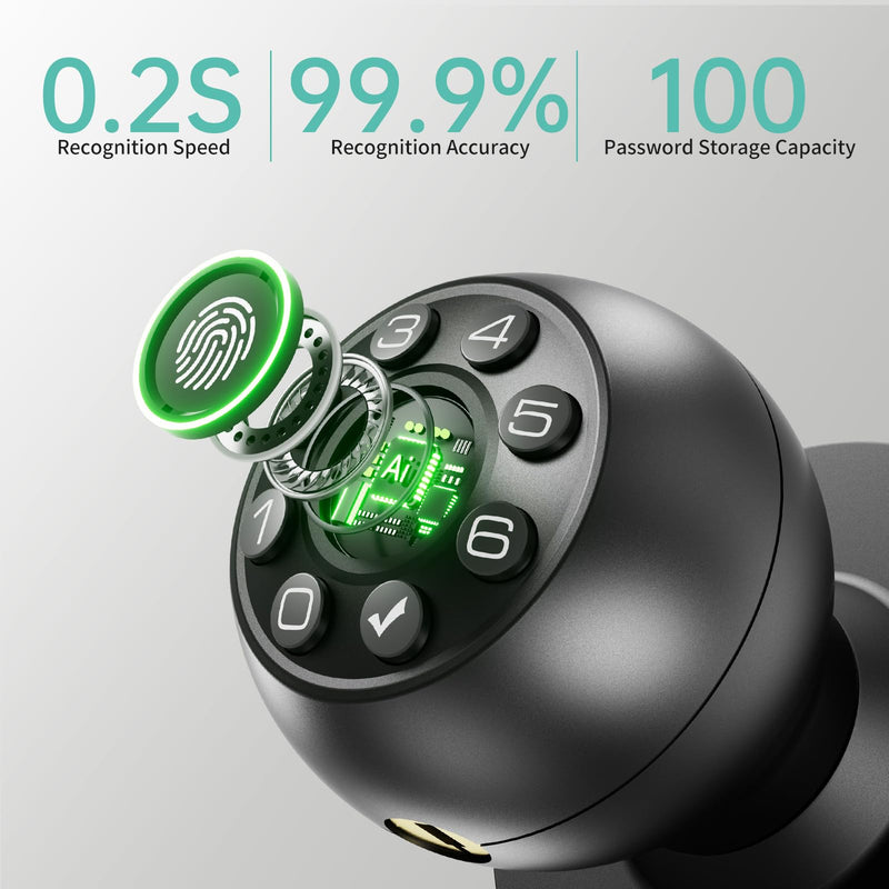 Fingerprint Door Lock - Smart Door Knob, Biometric Door Lock with Keypad Passcode Door Handle for Bedroom Home Office (Black) Black APP