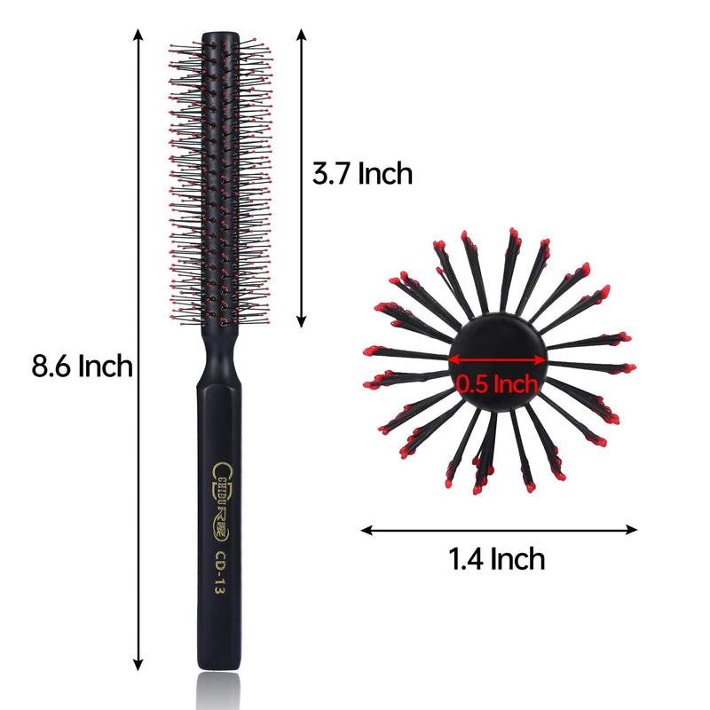 Small Round Barrel Hair Brush for Blow Drying Short, Thin, Fine Hair, Professional Wooden Hairdressing Styling Blowout Roller Hairbrush with Soft Nylon Bristles, Both for Men & Women