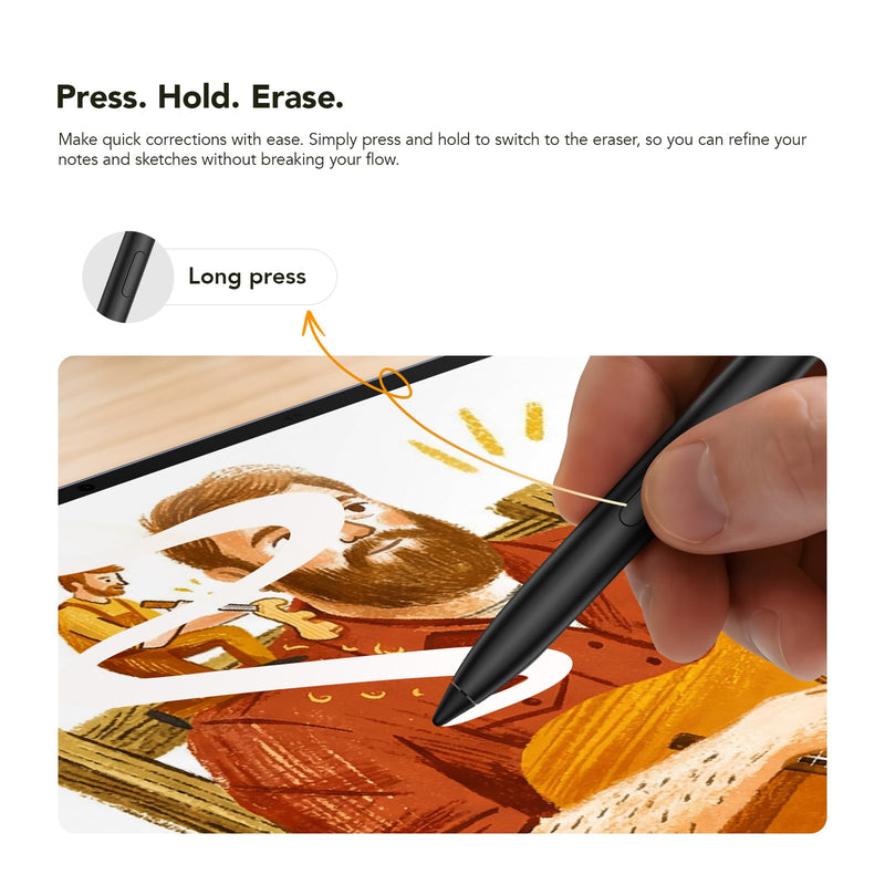 TCL T-Pen 2 Digital Stylus Pen for TCL Tablets, 4,096 Pressure Levels | Interchangeable Tips, Press-and-Hold Eraser, 112-Hour Long Battery, Lightweight Stylus for Writing, Drawing, Sketching
