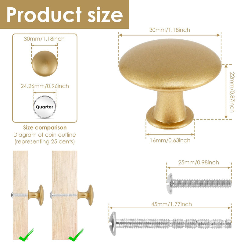50 Pack Gold Round Cabinet Knobs 1-1/6 Inch (30mm) Drawer Knob Bulk Set/Hollow Inside/Lightweight Cabinet Rustproof Dresser Knobs with Screws Modern Decorative for Kitchen Cabinets Dresser 50 Pack