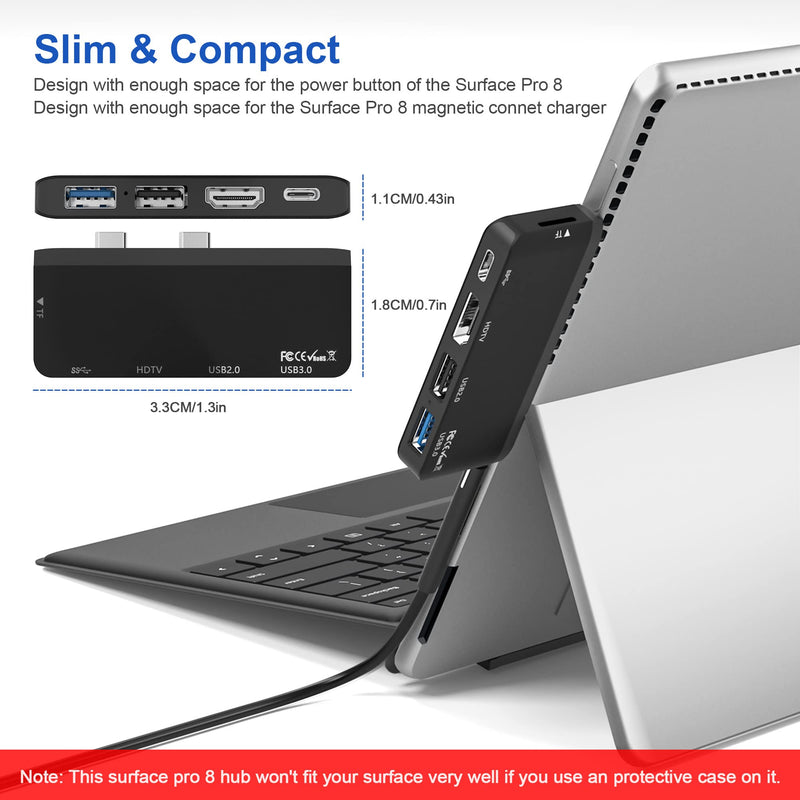 Surface Pro 8 Hub Docking Station with USB-C Thunerbolt 4 (Display+Data+PD Charging), 4K HDMI, USB 3.0, USB 2.0, TF Card Slot, Triple Display (Surface Pro 8+HDMI+USB C) for Microsoft Surface Pro 8 Black