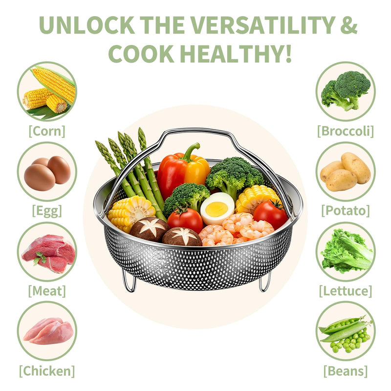 Stainless Steel Steamer Basket with Handle and Glove, ASWETMEL Steamer for Cooking Vegetables, Seafood, Dumplings, Instant Pot Accessories Compatible 6/8/10QT Steamers Basket for Pot, Pressure Cooker, Rice Cooker, Dishwasher Safe Large