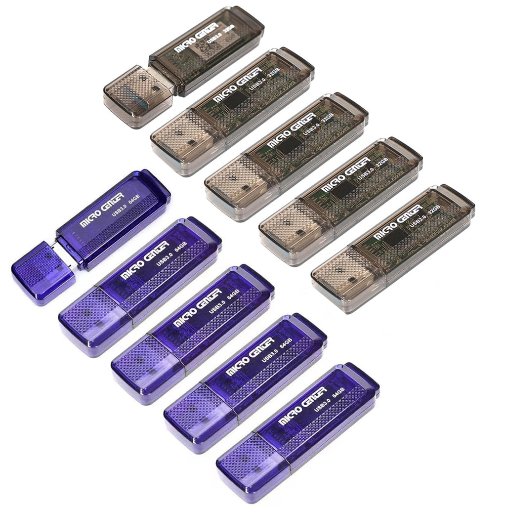 Micro Center SuperSpeed 5 Pack 64GB and 5 Pack 32GB USB 3.0 Flash Drive Mixed Multipack Thumb Drive Memory Data Storage Bulk, Much Faster than USB2.0 Flash Drive 5 Pack 64GB+5 Pack 32GB