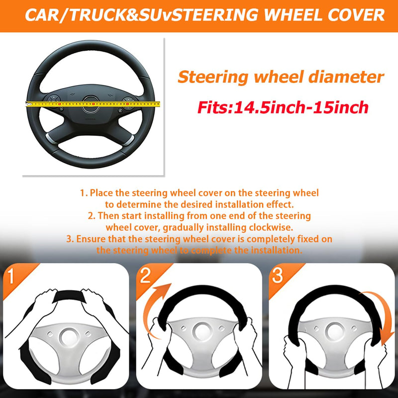 Car Steering Wheel Cover, 15 Inch Leather Non Slip Vehicle Steering Wheel Cover Protector, Comfortable Automotive Interior Protection Accessories, Universal for SUV Sedan Truck(Black) Black