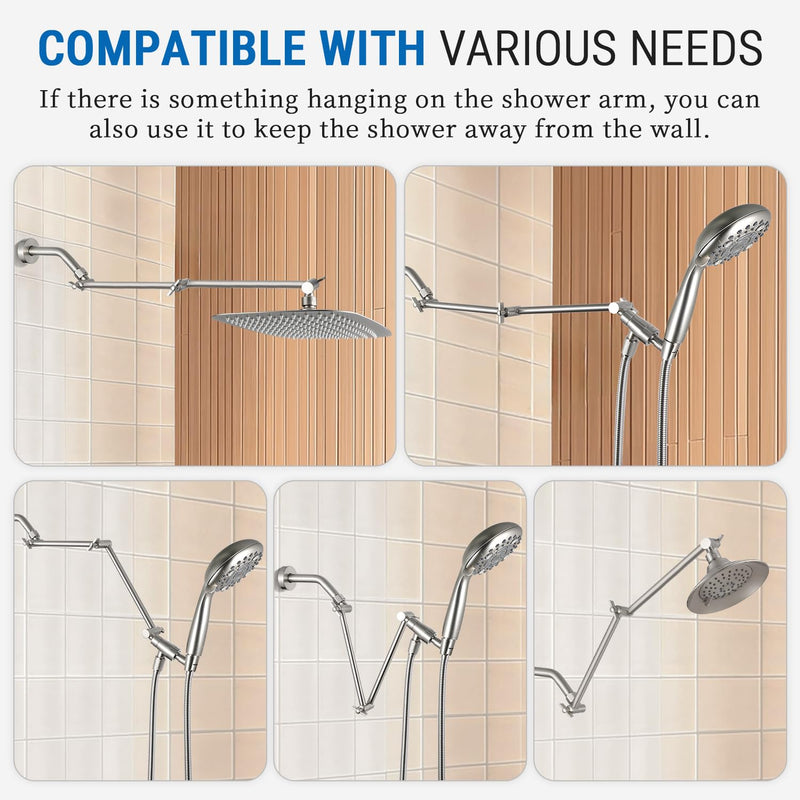 G-Promise 18 Inch Shower Extender with 6 Inch Shower Arm and Flange, Solid Brass Height & Angle Adjustable Extension Arm with Lock Joint, Compatible with Rainfall or Fixed Shower Head (Brushed Nickel) Brushed Nickel