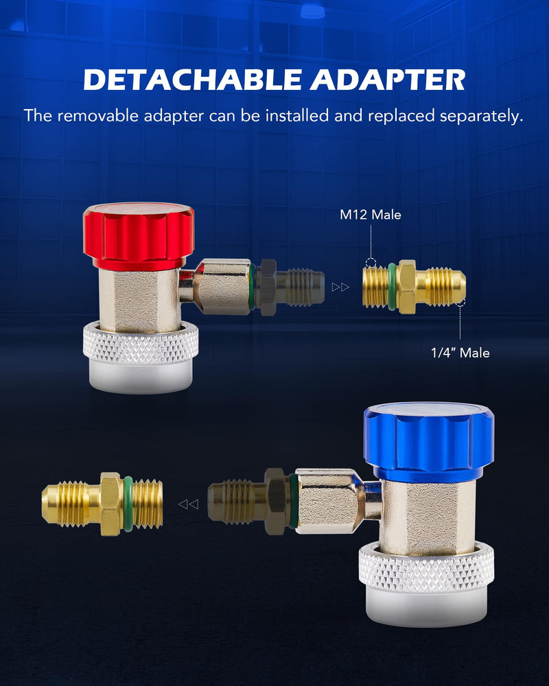 Orion Motor Tech R134a Quick Coupler Adapters, R134a Manifold Gauge Adapters and Hose Fittings HP and LP Connectors for R134a Car AC System, 1/4" Flares, 2pcs
