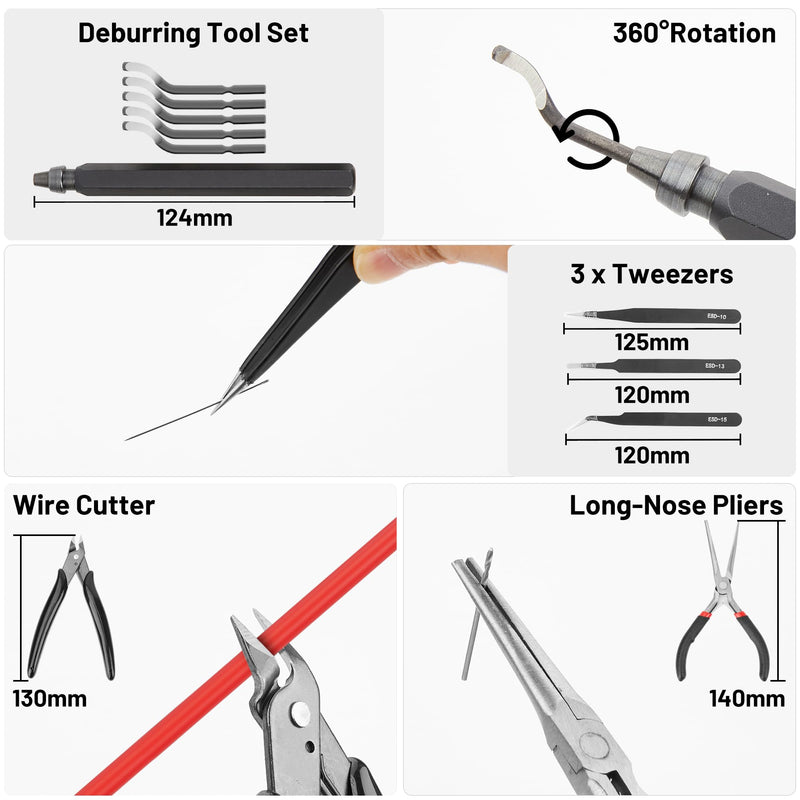 3D Printing Tool Set, 58Pcs 3D Printer Accessories with Deburring Tools, Removal Scrapers, Blades, Pliers, Wrenches, Brushes, Suitable for 3D Printed Finishing, Deburring and Cleaning