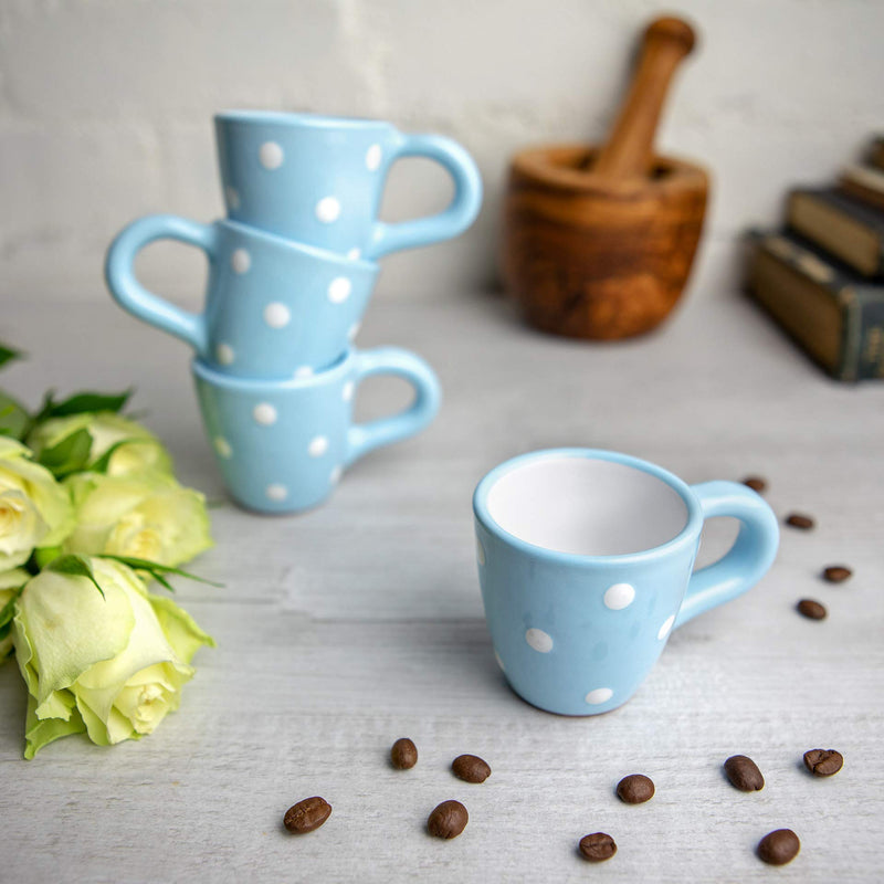City to Cottage Ceramic Espresso Cups of 4, Small Expresso Shots, Demitasse, Perfect for Espresso Machine, Handcrafted Cups (Sky, Baby Blue Polka Dot)