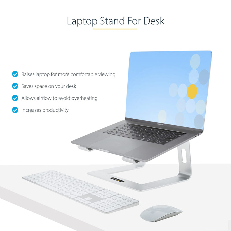 StarTech.com Laptop Stand for Desk, Supports 5kg/11lb, Aluminum, Silver, Ergonomic Laptop Riser, Portable Laptop Holder, Computer Stand for MacBook Air/Pro, Dell XPS, Lenovo (Laptop-Stand-Silver)