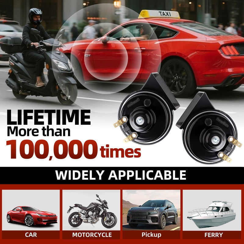 Car Horns 12v 130dB Supe Loud [2 pack]kit -Truck Train Horn-Waterproof-Tweeter/Bass,High Low Tone General Accessories, Electric Snails for Cars, Motorcycles, SUVs, Electric Cars(Universal replacement) Universal version