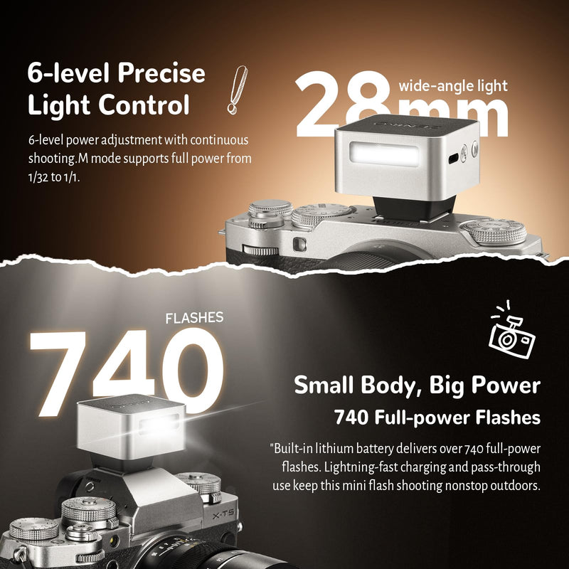 ZENIKO ZT-08F Mini On-Camera TTL Flash for Fujifilm Cameras – Ultra-Compact, Portable, Professional TTL Auto Flash with Fast Recycle(Silver)